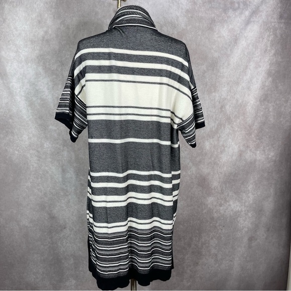 Vince Multi Stripe Knit Short Sleeve Open Cardigan In Black White Size XS - Picture 9 of 11